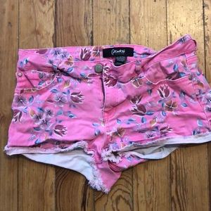 Floral pink jean shorts